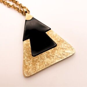 Vintage Sarah Coventry Gold Tone and Black Triangle Statement Necklace 21” Long